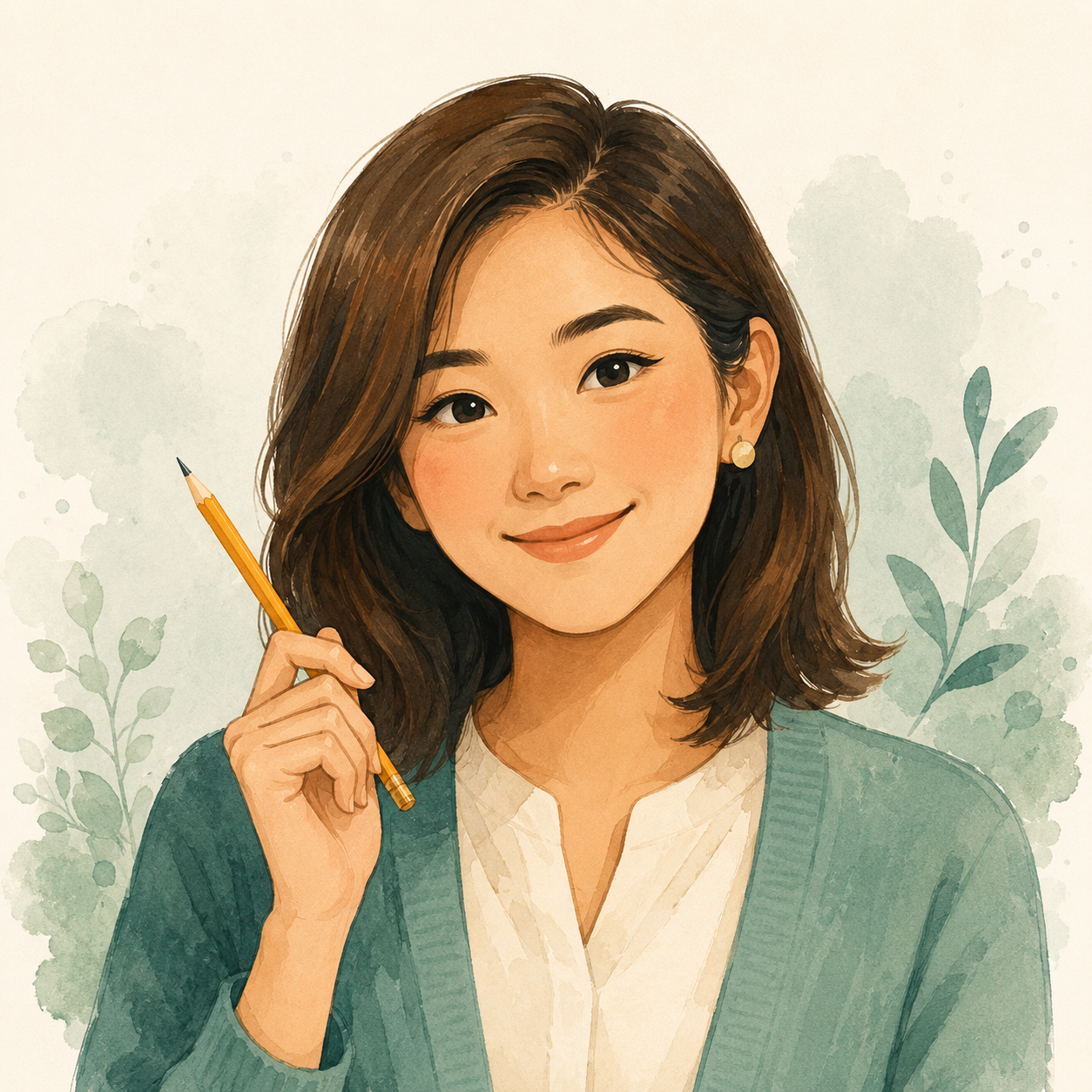 Illustrated portrait of Teacher Ailynn, the AI writing coach.